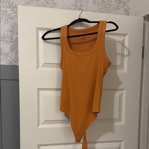 Abercrombie & Fitch Orange Asymmetrical Tie Front Bodysuit